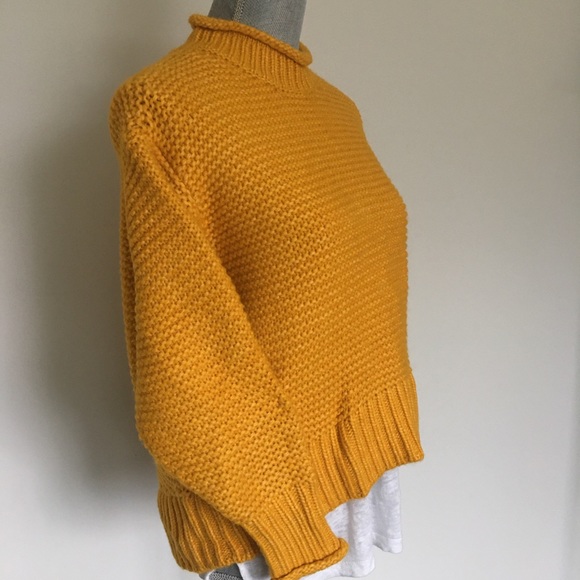Lou & Grey Cropped Mock Neck Chunky Knit Hi-lo Hem Sweater, Small 🧡 - Picture 6 of 12